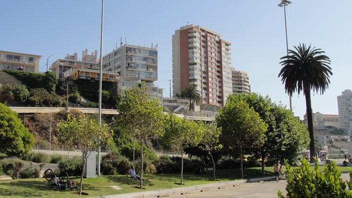 Apartment buildings on a hillside in Valparaiso, Chile