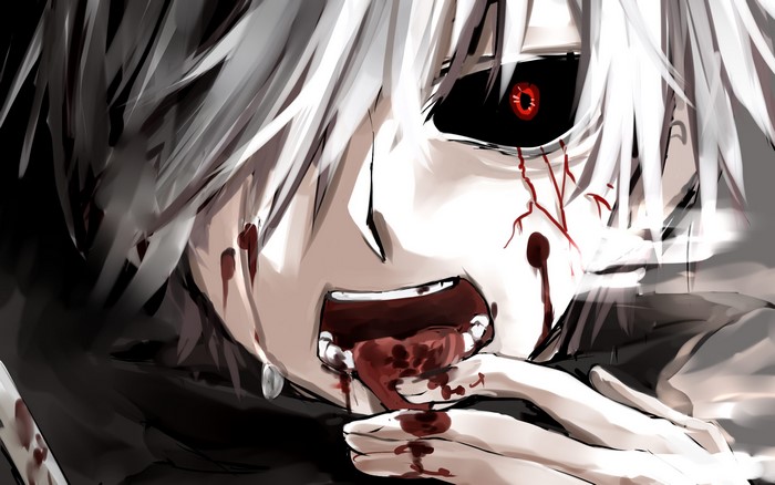 Kaneki Ken from Tokyo Ghoul covered in blood