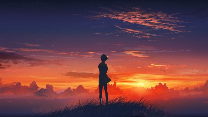 Silhouette of a person against a vibrant sunset