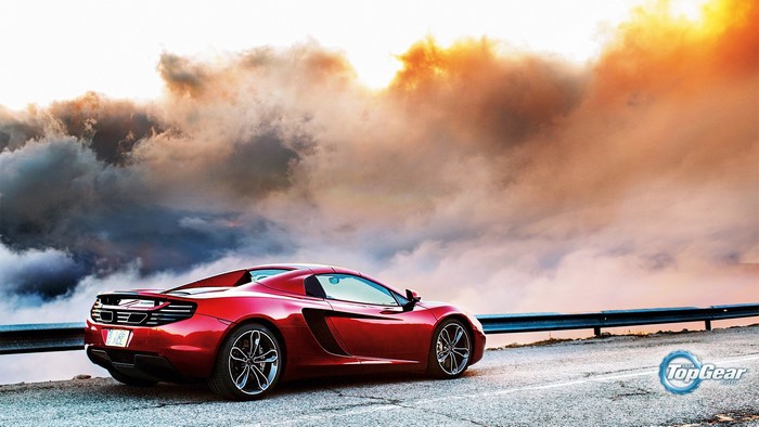 Red McLaren MP4-12C Supercar on Mountain Road