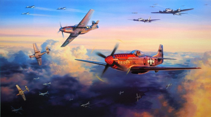 WWII Dogfight with P-51D Mustangs and B-17 Bombers