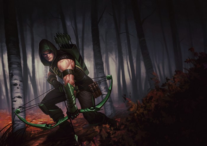 Green Arrow from DC Comics in a forest