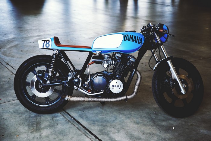 Blue Yamaha Cafe Racer Motorcycle