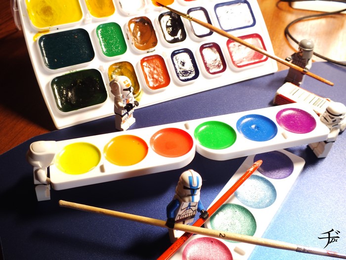 Lego Star Wars figures with watercolor paints