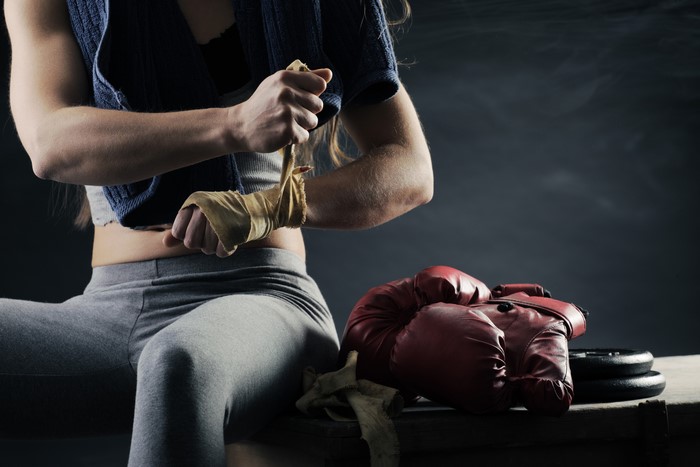 Boxing gloves and hand wraps