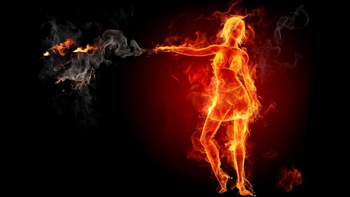 Woman made of fire with smoke