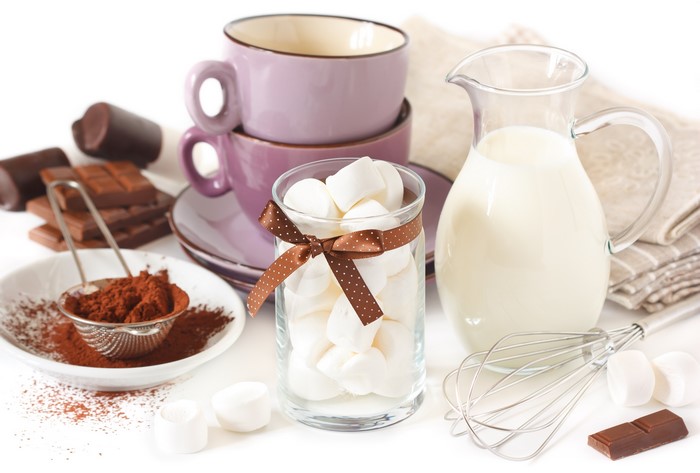Hot Chocolate Ingredients with Marshmallows and Chocolate Bars