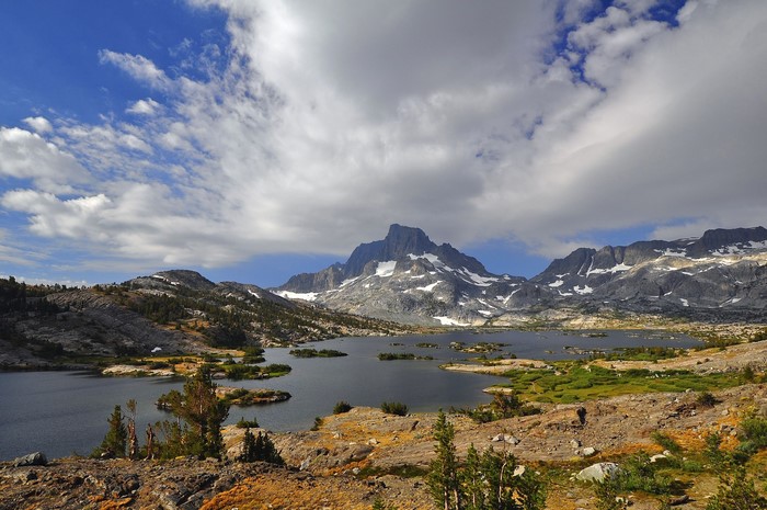 Lake and mountains with clouds