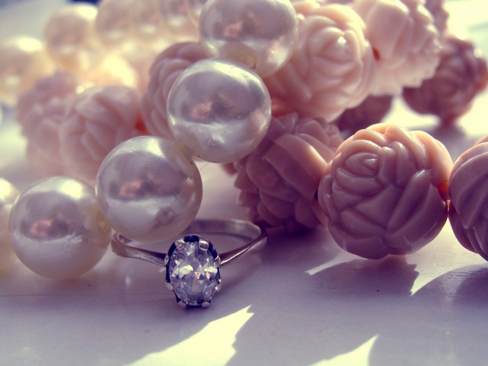 Pearl necklace and diamond ring