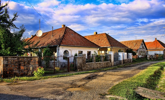 Houses and street in Cserepfalu, Hungary