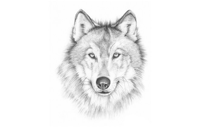 Pencil drawing of a wolf's head
