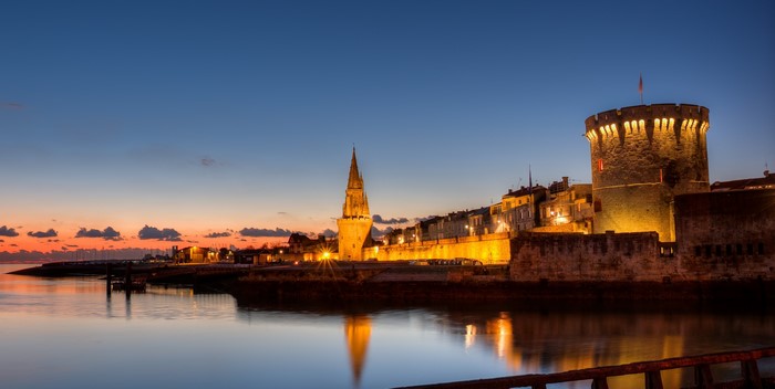 La Rochelle fortress and tower at dusk