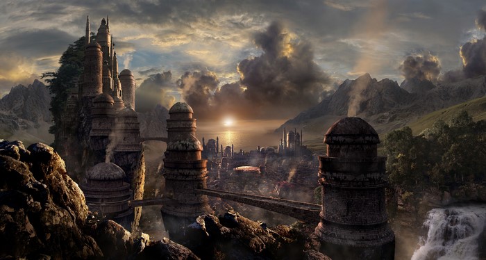 Scott Richard's fantastic world with mountains and bridges