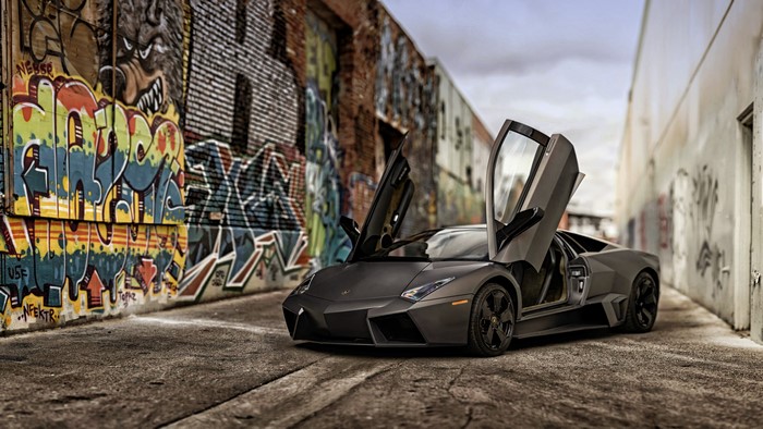 4K Lamborghini Reventon with Opened Doors and Graffiti