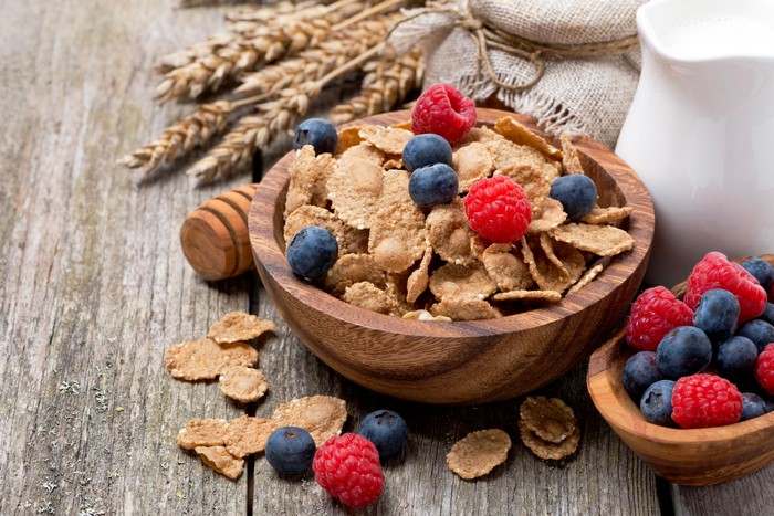 Cereal with Raspberries and Blueberries