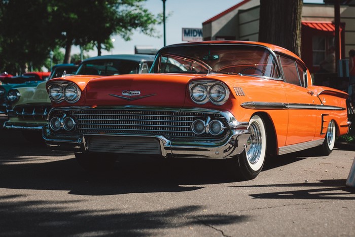 Orange 1958 Chevrolet Bel Air front view