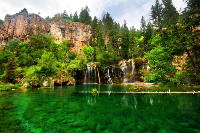 Hanging Lake Waterfalls and Crag in USA