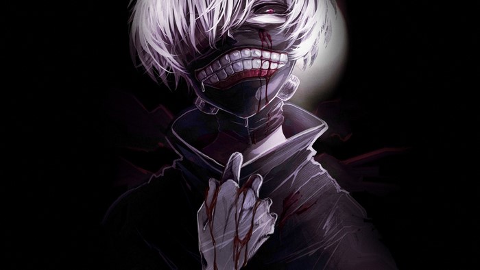 Ken Kaneki from Tokyo Ghoul with bloody mask and hand