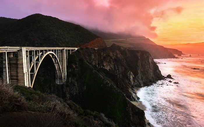 Bixby Creek Bridge, Big Sur, California Coast at Sunset