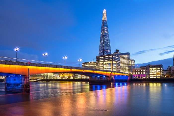 The Shard and Southwark Bridge at Night in London