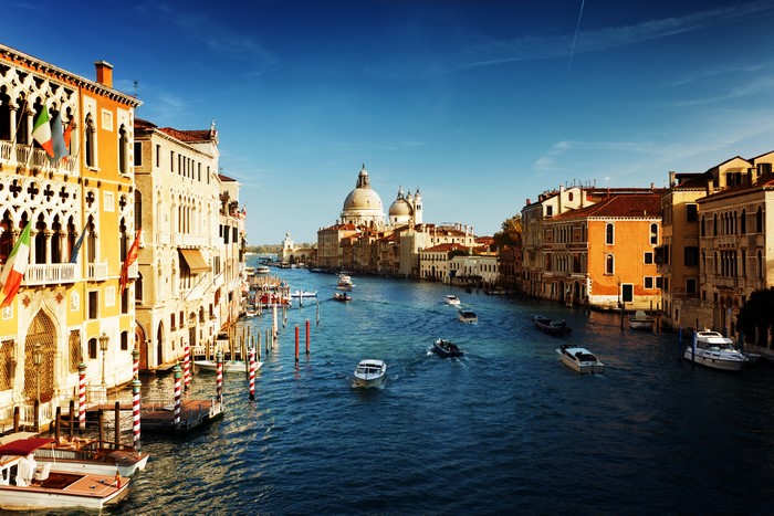 Venice Canal with Boats and Buildings, Italy
