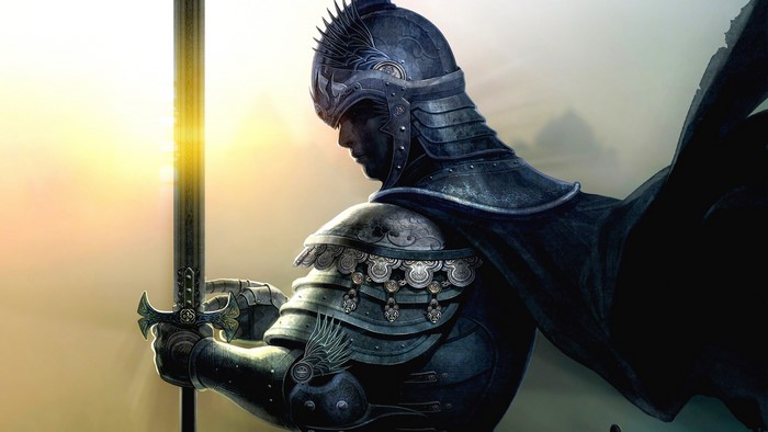Knight in Armor Holding a Sword