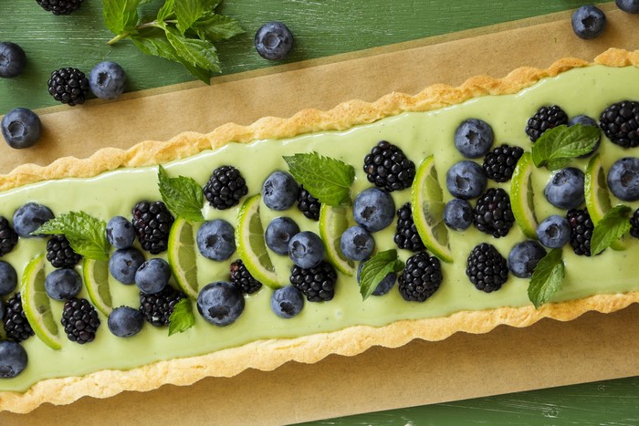 Rectangular Tart with Blueberries, Blackberries, and Lime