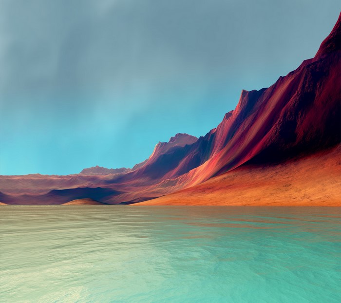 Alien landscape with mountains and water