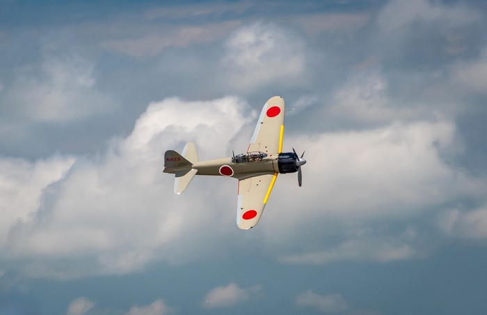 Mitsubishi A6M Zero fighter plane in flight