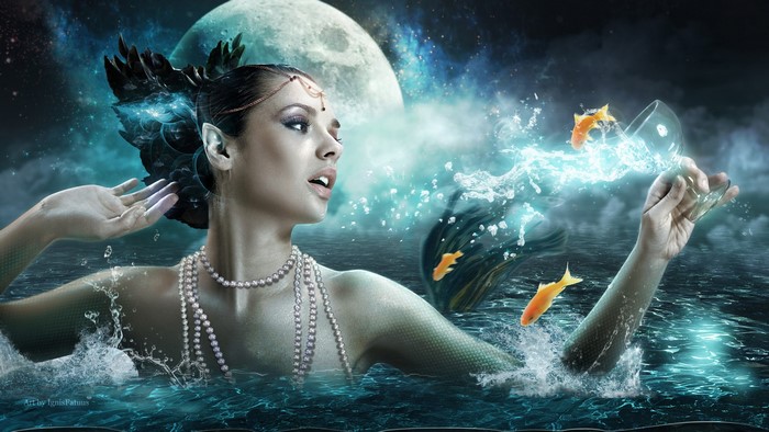 Mermaid with Moon and Goldfish