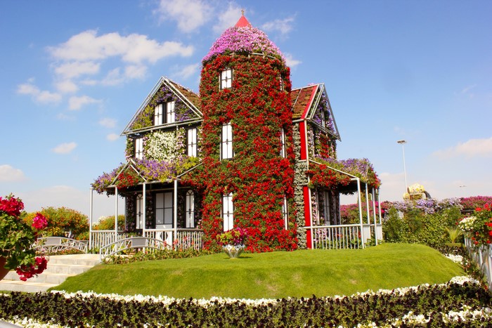 Flower-covered house in Miracle Garden, Dubai, UAE