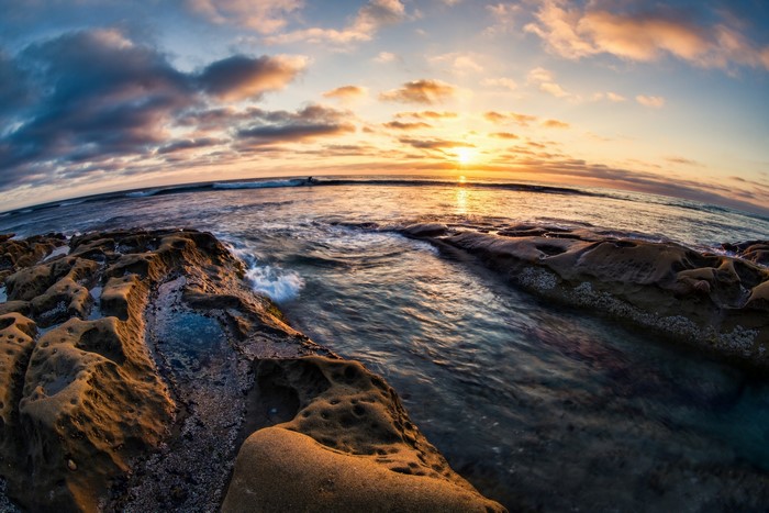 Sunset over the Pacific Ocean at La Jolla, California