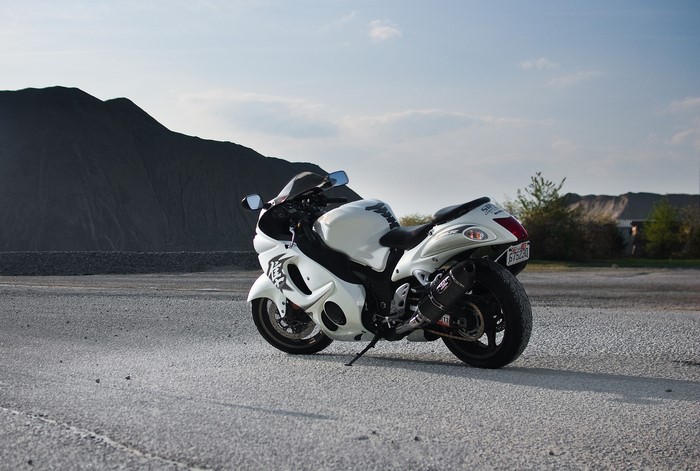 White Suzuki GSX1300R Hayabusa motorcycle
