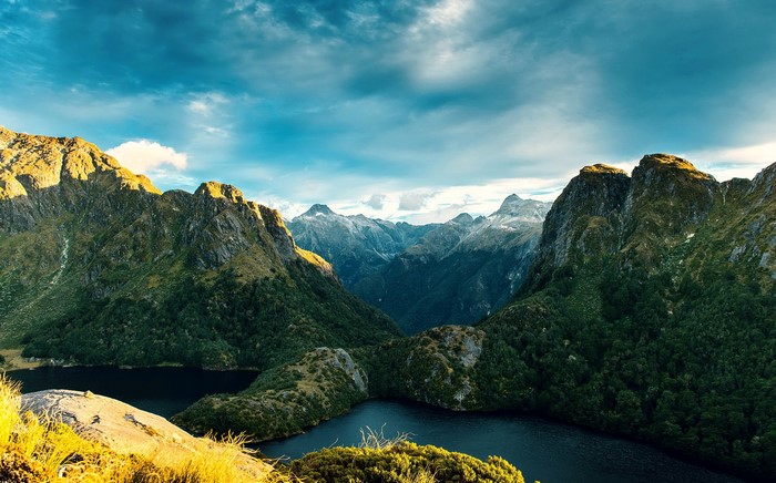 Mountains and lakes in Fiordland, New Zealand