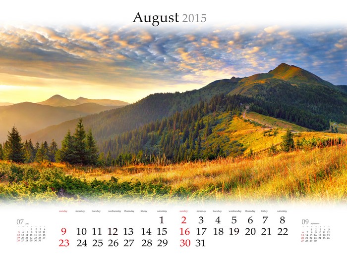 #772560 4K, august, Fields, Mountains, Scenery, Calendar, Spruce, 2015 ...