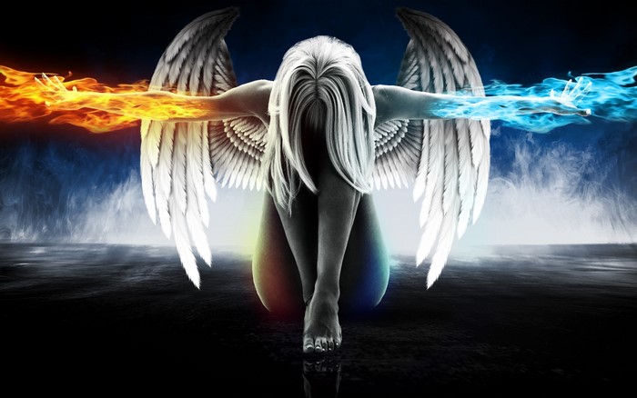 Angel with fire and ice wings