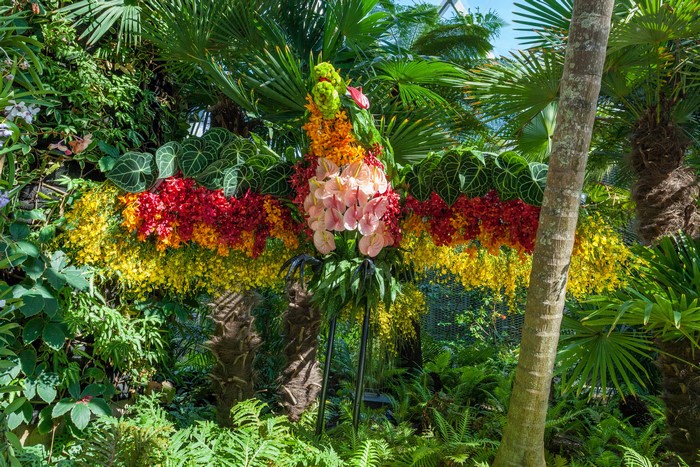 Floral parrot sculpture at Gardens by the Bay, Singapore