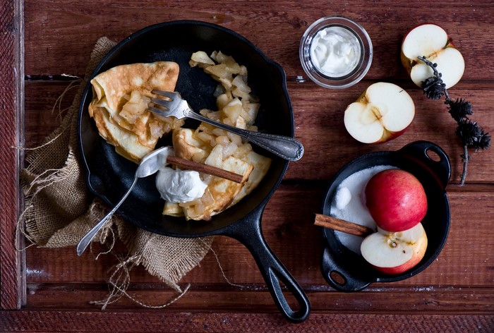 Apple Crepes with Whipped Cream and Cinnamon
