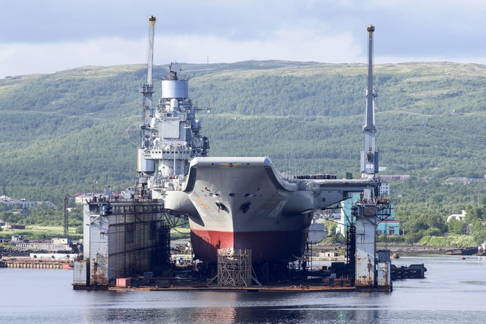 Admiral Kuznetsov aircraft carrier in dry dock