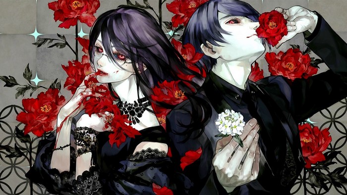 Kamishiro Rize and Tsukiyama Shuu from Tokyo Ghoul