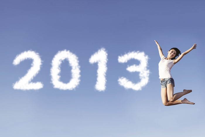 2013 cloud numbers with a jumping girl