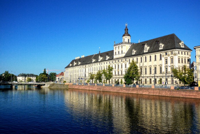 Wroclaw University building on the Odra River