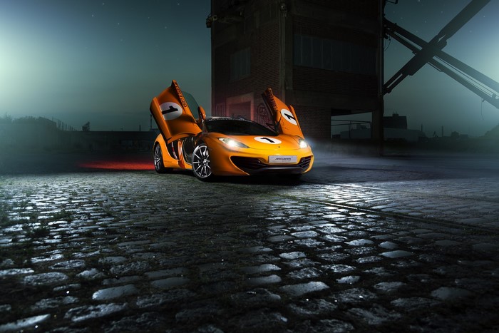 Orange McLaren MP4-12C Supercar at Night
