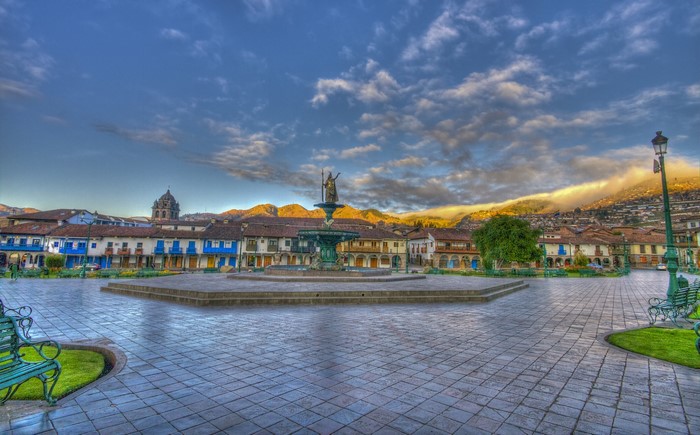 Plaza de Armas fountain in Cusco, Peru