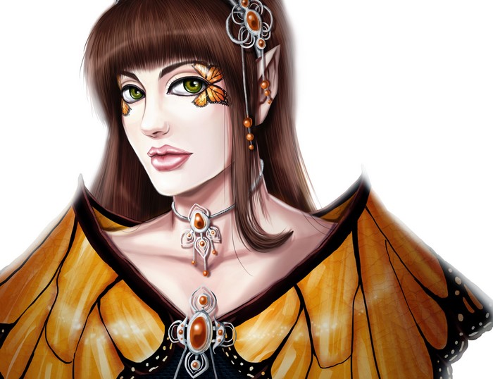 Woman with butterfly makeup and monarch wings