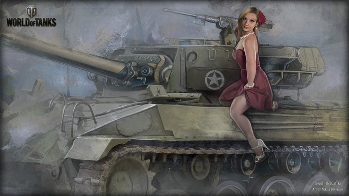 World of Tanks Painting Art with Woman and Tank