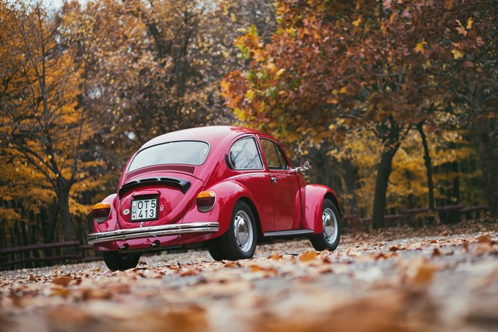 Red Volkswagen Beetle in Autumn