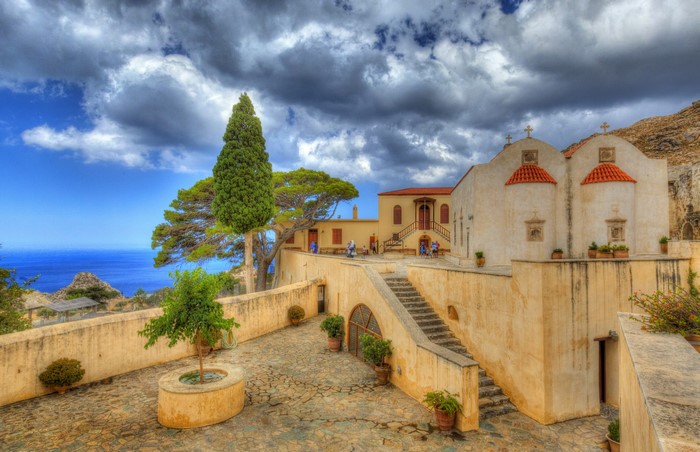 Moni Prevali Monastery in Crete under Dramatic Sky