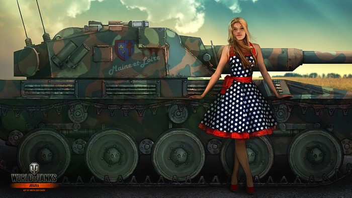 World of Tanks painting of Jullya with a tank