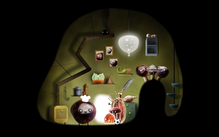 Botanicula game characters in a room